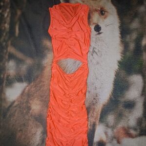 Vibrant Orange Ruched Dress
